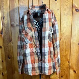 Cabela's Orange and Black Checkered Shirt size medium heavy material outdoor